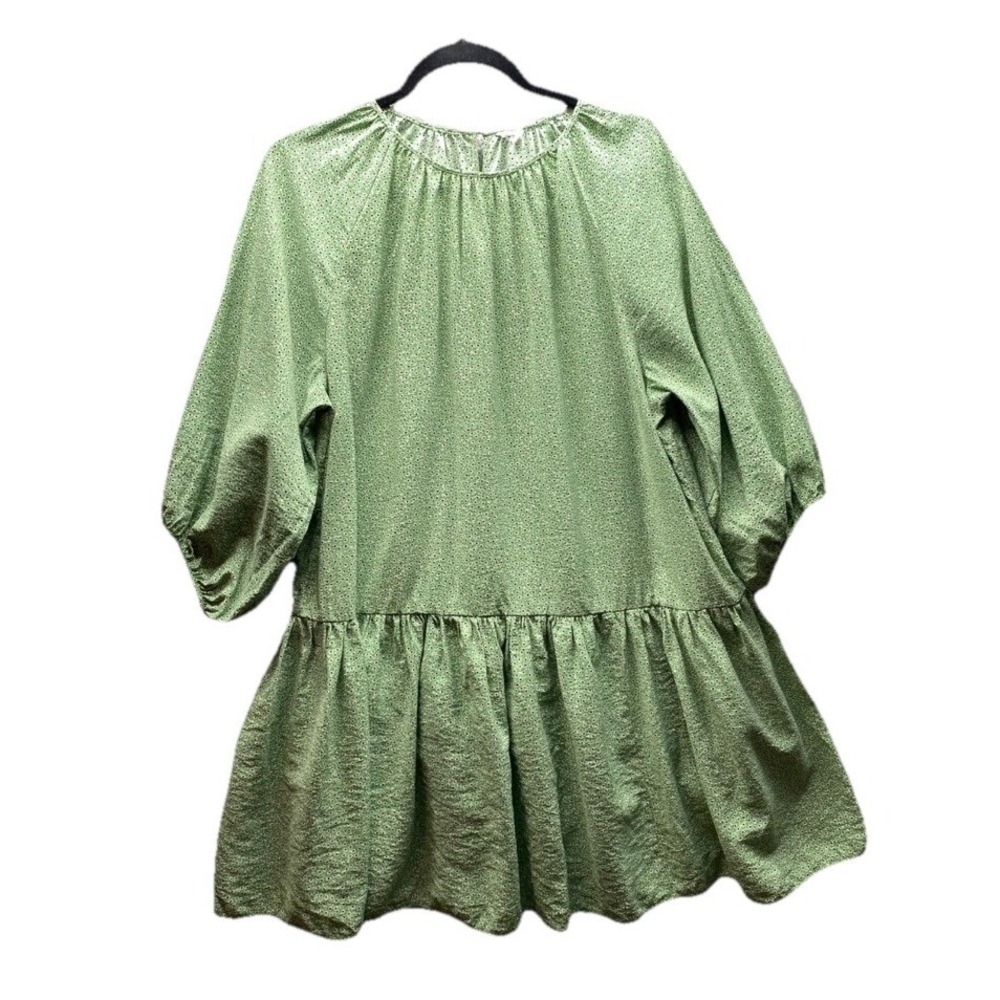H&M XXL Green Floral Tiered Peasant Dress Balloon Sleeve Boho Cottagecore Mini